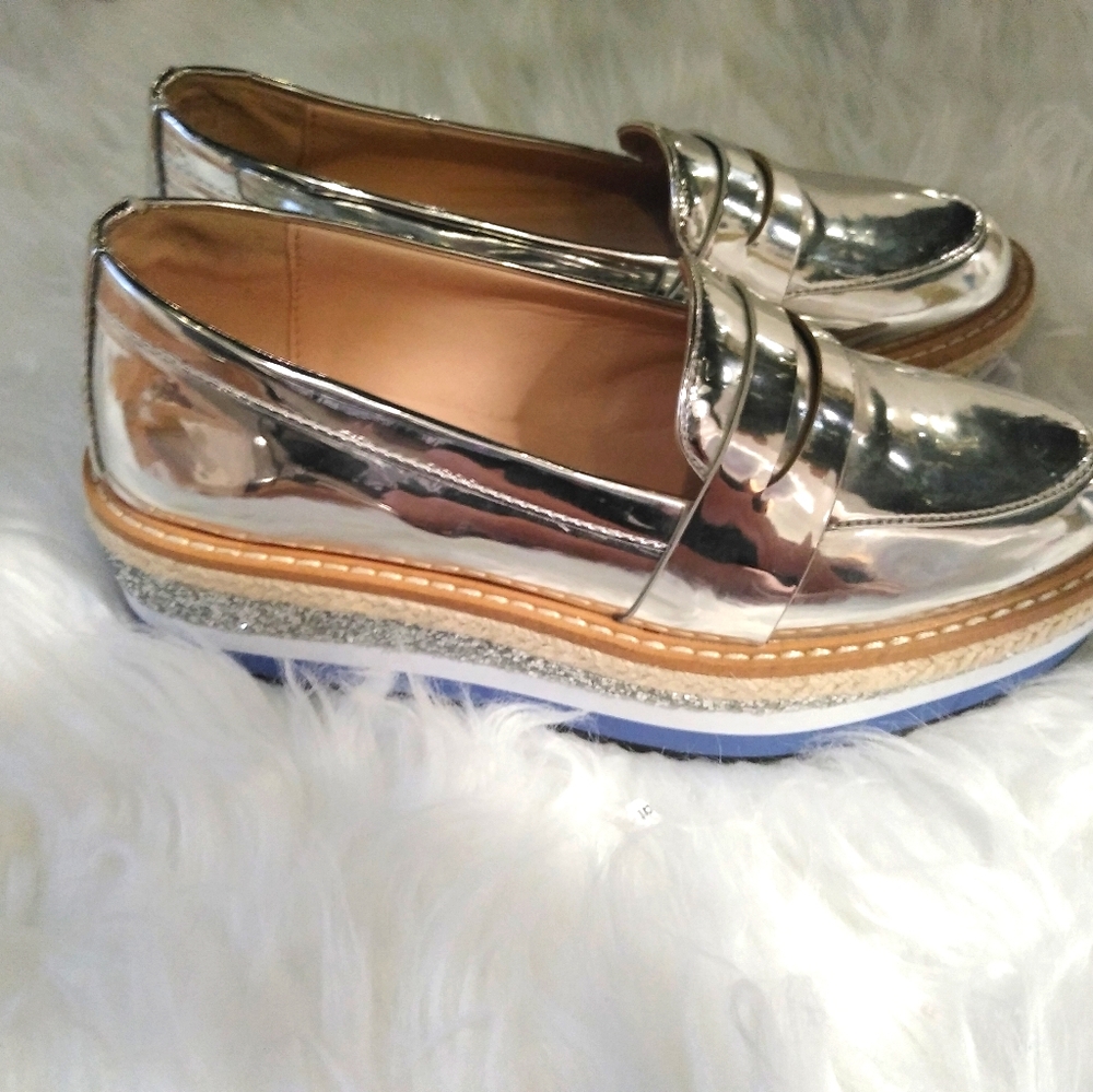 Aldo silver platform loafers